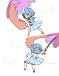  bad_id bad_pixiv_id blue_dress blue_hair capelet dress long_sleeves misha_(hoongju) multiple_views tatara_kogasa tatara_kogasa_(umbrella) tongue touhou umbrella wind 