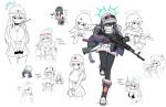  1girl ak-12 akm armband aru_(blue_archive) assault_rifle binoculars black_hair black_pantyhose blue_archive blue_armband blue_boots boots check_weapon closed_mouth coat cocktiel77 commentary_request crossed_bangs drum_magazine english_commentary english_text eotech full_body fur-trimmed_boots fur_trim grey_eyes grey_halo gun hair_between_eyes halo hard_hat hat helmet highres holding holding_gun holding_weapon jacket kalashnikov_rifle korean_commentary long_hair long_sleeves machine_gun magazine_(weapon) minori_(blue_archive) mixed-language_commentary muzzle_device open_clothes open_coat optical_sight pantyhose pleated_skirt rifle rio_(blue_archive) rpg-30 running saki_(blue_archive) scarf scope shirt sight_magnifier simple_background skirt sniper_rifle solo standing standing_on_one_leg translated trigger_discipline vss_vintorez weapon weapon_on_back weapon_request white_background white_hat white_helmet white_scarf white_shirt white_skirt yuuka_(blue_archive) 