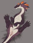 anus claws digital_media_(artwork) dragon feet female feral flamespitter genitals hi_res lying mythological_creature mythological_scalie mythology nerys on_back scalie simple_background solo tail tailbutt toe_claws tongue vulva wingless_dragon