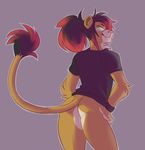  anthro bottomless butt clothed clothing feline girly hands_on_hips kippy lion looking_back male mammal simple_background smile solo standing 