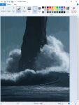  art_program_in_frame blue_theme christian_young cliff commentary crash landscape microsoft_paint_(medium) microsoft_paint_(software) no_humans original outdoors painterly scenery screenshot simple_bird spire surf waves 