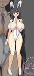  areola_slip black_hair blush breasts bunny_ears bunny_girl bunnysuit curvy female hair_ornament high_heels highres houraisan_kaguya huge_breasts leotard long_hair looking_at_viewer musuka_(muska) necktie red_eyes shiny_skin shoes solo standing tongue tongue_out touhou wide_hips 