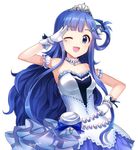  ;d artist_name asari_nanami bare_shoulders blue_eyes blue_hair blush choker dress fish_hair_ornament gloves hair_ornament hand_on_hip idolmaster idolmaster_cinderella_girls idolmaster_cinderella_girls_starlight_stage jewelry long_hair looking_at_viewer one_eye_closed open_mouth pocket_watch signature simple_background sleeveless sleeveless_dress smile solo songmil starry_sky_bright tiara very_long_hair watch white_background white_dress white_gloves 