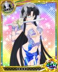  artist_request black_hair blue-framed_eyewear blue_dress breasts brown_eyes card_(medium) character_name chess_piece covered_nipples dress glasses high_school_dxd large_breasts long_hair official_art queen_(chess) shinra_tsubaki solo torn_clothes trading_card very_long_hair 