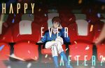  1boy amuro_ray beanie blue_boots blue_jacket boots brown_eyes brown_hair char's_counterattack confetti crossed_legs curly_hair dnwn_stone earth_federation earth_federation_space_forces gundam gundam_gquuuuuux haro hat head_on_hand highres jacket light_smile long_sleeves looking_at_viewer military_uniform movie_theater pants shirt sitting smile turtleneck white_pants white_shirt 