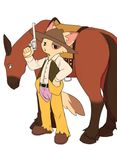  2016 boots clothing cub equine flat_colors footwear gun hat horse male mammal manmosu_marimo ranged_weapon shota simple_background standing weapon white_background young 