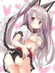  animal_ears ass azur_lane belt braid breasts claw_pose clip_studio_paint_(medium) crop_top crop_top_overhang noa_(nagareboshi) oppai_loli red_belt short_eyebrows side_braid stuffed_wolf tail thick_eyebrows underboob wolf_ears wolf_girl wolf_tail yuudachi_(azur_lane) 