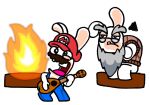 2019 age_difference alpha_channel annoyed anthro arms_bent beard bent_legs blue_clothing blue_eyes blue_overalls bottomless bottomless_anthro bottomless_male brown_clothing brown_facial_hair brown_mustache brown_topwear brown_vest buckteeth campfire captainquack64 clothed clothed_anthro clothed_male clothing crossed_arms crossover digital_drawing_(artwork) digital_media_(artwork) duo elderly_anthro elderly_male english_description english_text eyebrows eyewear facial_hair featureless_legs fire flat_colors glasses grey_beard grey_eyebrows grey_facial_hair half-closed_eyes hat headgear headwear hi_res lagomorph log lute male male_anthro mammal mandolin mario_bros mario_plus_rabbids_kingdom_battle mitten_hands multicolored_body musical_instrument mustache narrowed_eyes nintendo no_pupils noseless older_anthro older_male open_mouth overalls pink_tongue playing_mandolin playing_music plucked_string_instrument pockets rabbid rabbid_cranky rabbid_mario raving_rabbids rayman_(series) red_clothing red_hat red_headwear shirtless_anthro shirtless_male simple_background sitting_on_log standing string_instrument tan_body tan_eyelids tan_inner_ear tan_skin teeth text thick_eyebrows tongue topwear transparent_background two_tone_body ubisoft vest wood younger_anthro younger_male