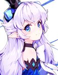  bad_id bad_pixiv_id bare_shoulders blue_eyes blush bow crown demon_power_(elsword) detached_sleeves elsword hwansang jewelry long_hair looking_at_viewer luciela_r._sourcream mini_crown pointy_ears profile smile solo star star-shaped_pupils symbol-shaped_pupils upper_body white_bow white_hair 
