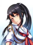  black_hair high_school_fleet long_hair munetani_mashiro nawate_(dij) ponytail red_eyes school_uniform serafuku short_sleeves smile solo yokosuka_girls_marine_high_school_uniform 