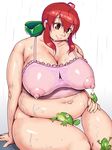  areolae blush breasts brown_eyes erect_nipples fat frog highres huge_breasts inamori_nidai nipples obese original orizen plump puffy_nipples red_hair see-through sitting smile solo wet 