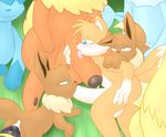 2016 all_fours anal anal_penetration anthro balls big_penis blush canine cum cum_in_ass cum_inside doggystyle eevee eeveelution fellatio feral flareon fox from_behind_position glaceon group group_sex jolteon lamiaaaa male male/male mammal miles_prower nintendo oral orgy penetration penis pok&eacute;mon sex size_difference sonic_(series) spitroast umbreon uncut vaporeon video_games 