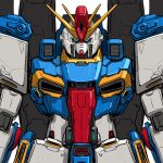  arms_at_sides blue_eyes commentary gundam gundam_zz highres looking_at_viewer mecha mecha_focus mobile_suit ninnin_(shishitou) no_humans robot science_fiction solo upper_body v-fin zz_gundam 