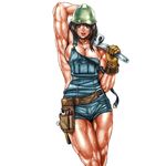  armpit artist_request black_hair breasts female gloves green_eyes helmet looking_at_viewer muscle solo suspenders wrench 