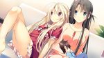  2girls aka-san aka-san_to_kyuuketsuki alexandra_ann-christine_axelina black_hair blonde_hair blue_eyes brown_hair dress game_cg kuwashima_rein long_hair multiple_girls red_eyes rokukakuin_konoha short_hair 