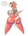  anus bottomless clothed clothing ever_oasis female lizard manjeezubermitch nintendo presenting pussy pussy_juice rear_view reptile scalie solo video_games 