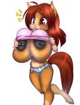  animal_humanoid big_breasts breasts brown_eyes brown_hair brown_tail clothing crop_top denim_shorts equine equine_humanoid flashing hair horse horse_tail huge_breasts humanoid mammal nipple_piercing nipples piercing pocketmew rawli shirt shorts skinny 