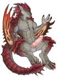  2016 abs animal_genitalia anthro anthrofied balls barbed_penis beak black_flame_king_rathalos brown_scales capcom claws english_text erection flying_wyvern green_eyes grey_scales iggi looking_at_viewer male membranous_wings monster_hunter muscular nude penis pointy_ears rathalos red_claws red_scales scales scalie scar sharp_teeth sheath signature simple_background sitting slit_pupils smile solo spikes spread_legs spreading teeth text toe_claws video_games white_background wings wyvern 