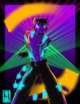  anthro belt black_hair clothed clothing collar feline glowing glowstick hair male mammal muscular pants purple_eyes rave raver sapphwolf solo tiger topless white_tiger 