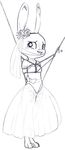  alec8ter bdsm blush bondage bound bride clothed clothing disney dress flower flower_in_hair gag gagged hands_behind_back judy_hopps lagomorph mammal monochrome plant rabbit rope rope_bondage rope_harness simple_background wedding_dress white_background zootopia 