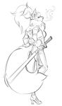  anthro canine clothed clothing ear_piercing eyes_closed female kippy mammal melee_weapon monochrome piercing simple_background solo sword weapon white_background 