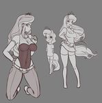  2016 absurd_res aged_up anthro anthrofied armpits big_breasts breasts cleavage clothed clothing diamond_tiara_(mlp) earth_pony equine female friendship_is_magic grey_background hair hi_res horse human kneeling legwear long_hair mammal monochrome my_little_pony pony scorpdk simple_background smile solo young 