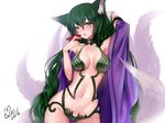  ahri akira_b animal_ears blush breasts cosplay cup facial_mark fate/grand_order fate_(series) fox_ears fox_tail japanese_clothes kimono large_breasts league_of_legends long_hair looking_at_viewer multiple_tails navel open_mouth sakazuki shuten_douji_(fate/grand_order) shuten_douji_(fate/grand_order)_(cosplay) simple_background solo tail whisker_markings white_background 