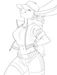  anthro clothed clothing female hat kippy lagomorph looking_at_viewer mammal monochrome navel rabbit simple_background smile solo white_background 