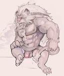  anthro balls feline iceman1984 lion mammal muscular nipples penis solo 