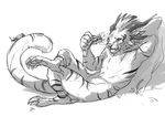  2016 anthro armpits charr claws feline female flower guild_wars horn mammal monochrome nothing41 plant reclining resting simple_background sketch solo video_games 