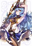  animal_ears armpits blue_hair breasts bunny_ears commentary_request erune ferry_(granblue_fantasy) gloves granblue_fantasy hong_(white_spider) large_breasts long_hair pantyhose sideboob skirt solo sword wavy_hair weapon 