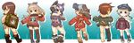  ass back black_eyes bolt boots brown_hair chaki chibi eyepatch furutaka_(kantai_collection) grey_hair hairpin hat headgear holding jacket kako_(kantai_collection) kantai_collection kitakami_(kantai_collection) kumano_(kantai_collection) looking_back multiple_girls ooi_(kantai_collection) ponytail portrait purple_hair ribbon ryuujou_(kantai_collection) scar short_hair short_shorts suzuya_(kantai_collection) tatsuta_(kantai_collection) tenryuu_(kantai_collection) thighhighs twintails white_pupil wrench yellow_eyes z1_leberecht_maass_(kantai_collection) z3_max_schultz_(kantai_collection) zettai_ryouiki 