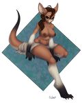  anthro areola breasts female half-closed_eyes kangaroo looking_at_viewer mammal marsupial mostly_nude navel nipples pandora_(artist) simple_background smile solo thick_thighs 