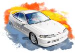  2025 artist_name car commentary_request copyright_notice honda honda_integra license_plate logo motor_vehicle nimbus_goldbrum no_humans original product_placement simple_background spoiler_(automobile) steering_wheel vehicle_focus watermark white_background white_car 
