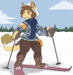  anthro blush bori clothed clothing female neopets peppercorn scarf skiing smile solo winter 