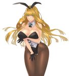  animal_ears black_gloves black_legwear blonde_hair blue_eyes breasts bunny_ears bunnysuit cleavage corset damegane detached_collar downscaled gloves highres long_hair looking_at_viewer md5_mismatch original pantyhose resized simple_background solo white_background 