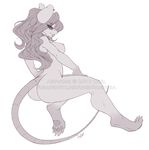  anthro areola breasts butt facial_piercing female half-closed_eyes mammal monochrome nipples nose_piercing nude pandora_(artist) piercing rat rodent simple_background solo white_background 