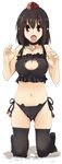  :o alternate_costume ass_visible_through_thighs bare_shoulders bell bell_choker black_hair black_legwear breasts cat_cutout cat_ear_panties cat_lingerie choker claw_pose cleavage cleavage_cutout commentary_request fang full_body hat kamukamu_(ars) kneeling looking_at_viewer medium_breasts meme_attire navel open_mouth panties pointy_ears red_eyes shameimaru_aya short_hair side-tie_panties sleeveless solo thighhighs tokin_hat touhou underwear underwear_only white_background 