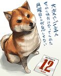  animal animal_focus black_eyes brown_fur calendar_(object) closed_mouth dog from_above full_body looking_at_viewer no_humans number october shiba_inu sitting text_focus translated whiskers white_fur 