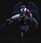  bandai beelzebumon beelzebumon_blast_mode claws demon digimon digimon_tamers green_eyes helmet male_focus solo weapon wings 