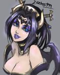  artist_name bandai bare_shoulders bat_(symbol) blue-eyes breasts claws demon demon_girl digimon female highres horns large_breasts lilithmon looking_at_viewer seven_great_demon_lords smile solo succubus wings 