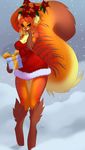  anthro breasts chipmunk christmas clothed clothing female half-closed_eyes holidays looking_at_viewer mammal outside pandora_(artist) rodent snow solo standing wide_hips 
