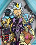  2016 ambiguous_gender anthro antlers big_breasts blue_eyes breasts cervine clothed clothing deer digital_media_(artwork) duo fan_character female feral fur giratina hair hi_res horn huge_breasts humanoid jyto lagomorph legendary_pok&eacute;mon looking_at_viewer lopunny male male/female mammal nintendo open_mouth pok&eacute;mon red_eyes simple_background smile video_games xerneas 
