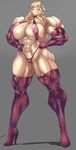  blonde_hair blue_eyes breasts discipline extreme_muscles female high_heels huge_breasts morimoto_leona muscle sling_bikini solo zetarok 