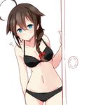  black_bra black_panties blue_eyes blush bra door doorknob kantai_collection leaning_to_the_side matsunoki_(unknown_751) md5_mismatch navel panties shigure_(kantai_collection) simple_background solo underwear 