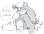  anthro apis balls baseball_cap blush clothing cub dialogue embarrassed erection gloves hat klonoa klonoa_(series) lagomorph male mammal monochrome mostly_nude nipples open_mouth penetrable_sex_toy penis rabbit sex_toy side_view sketch solo talking_to_viewer young 