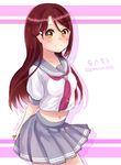  brown_hair canary_lly character_name hair_ornament long_hair love_live! love_live!_sunshine!! red_hair sakurauchi_riko school_uniform serafuku smile solo uranohoshi_school_uniform yellow_eyes 