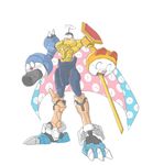  bandai cape character_request digimon doraemon fusion gem helmet horns mecha monster no_humans omegamon parody royal_knights 