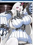  big_breasts breaking_the_fourth_wall breasts claws clothed clothing detached_sleeves erect_nipples female hair horn humanoid hybrid kantai_collection long_hair machine monster nipples not_furry pale_skin red_eyes seaport_princess solo tight_clothing underwear uraurx white_hair 