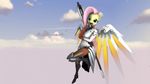  blue_eyes fluttershy_(mlp) friendship_is_magic mercy my_little_pony overwatch sfm-brew video_games wings 